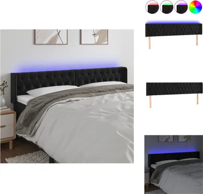 Image de vidaXL LED Tête de lit Noir 203x16x78/88 cm Velours - Tête & Pieds de lit
