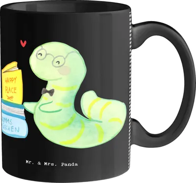 Produktbild von Mr. & Mrs. Panda Kaffeetasse Bibliothekar Herz - Schwarz - Geschenk, Buchhandlung, Bücherwurm, Bibliothek, Teetasse, Tasse, Kaffeebecher, Trinkbecher, Dekotasse