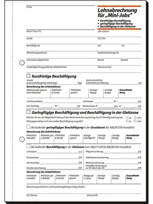 Produktbild von SIGEL LO519 Lohnabrechnungen "Mini-Jobs", Neufassung gültig seit 01.01.2015, A5, mit Blaupapier, 50 Blatt