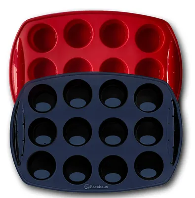 Silikon-Mini-Muffinform, 12 Mulden, 2 Stück, rot/schwarz