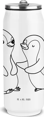 Produktbild von Mr. & Mrs. Panda sport trinkflasche Pinguine trösten - Weiß - Geschenk, Hochzeitstag, Freund, für Freundin, Mitbringsel, Frauen, Sportflasche, Getränkeflasche