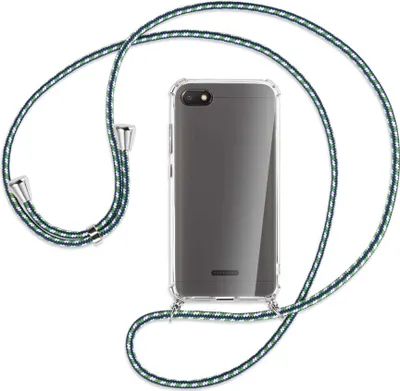 Produktbild von Handykette Backcover-Schutzhülle mit Band (Metall silberfarben) für Xiaomi Redmi 6A - grün/blau/weiß
