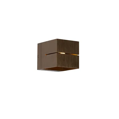 Produktbild von QAZQA - Moderne Wandleuchte aus dunkler Bronze – Transfer Groove I Wohnzimmer I Schlafzimmer - Aluminium Quadratisch - LED geeignet G9