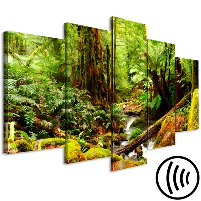 Produktbild von Akustikbild Wald 200x100 cm Bilder Akustikschaum Hochleistungsschallabsorber Schallschutz Leinwand 5 tlg Wandbild Raumakustik Schalldämmung Bäume c-B-0536-b-m