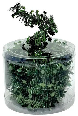Produktbild von Lametta Drahtgirlande mit Sternen - 7 m Länge - Dekoration für Christbaum und Adventskranz - Piniengrün