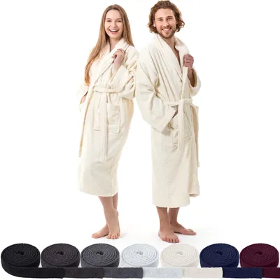 Produktbild von AR Line Bademantel mit Schalkragen 100% Baumwolle 450 g/m² – Uni Frottier Wellnessbademantel, Größen S–XXXL, in Farbe: Creme, in Größe: L