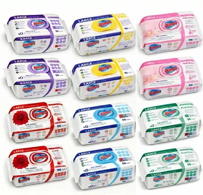 Produktbild von Bingo Feuchttücher Mix Set 12x96 Blatt – 6 Düfte je 2x – Großpackung Reinigungstücher