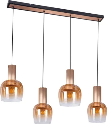 Produktbild von Näve Leuchten Pendelleuchte FUNDA mit E27 Pendelleuchte FUNDA mit E27 Pendelleuchte - 4er Pendelleuchte "FUNDA" L: 111cm amber, Hängelampe im Retro Style, ausMetall und Glas in messing, 150 cm hoch, Maße 111 x 23,5 cm, E27-Fassung
