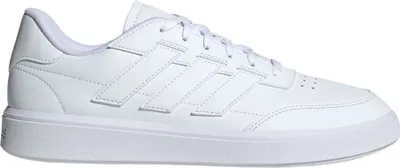 A white Adidas sneaker is shown from the side against a white background.