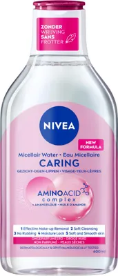 Produktbild von NIVEA – Mizellenwasser – Essentials Soothing & Caring – Für trockene Haut – Mit Mandelöl & Aminosäuren – 400 ml - 1 Stück