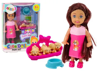 Obrázek produktu pro Mini šaty pro panenky s dlouhými vlasy Postel pro tři psy