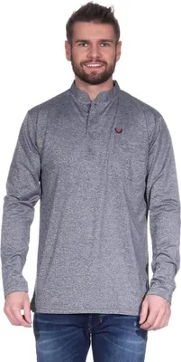 Produktbild von Herren Basic Langarm Shirt Stehkragen;  Grau M