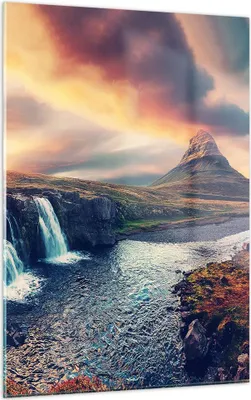 Produktbild von Bilder auf glas - Einteilig - Wasserfall Himmel Berg - 50x70cm - Glasbilder - Wandbilder - Bilder - zum Aufhängen bereit - Wanddekoration aus Glas - Glas Bilder - Wandbild auf Glas - GPA50x70-5111