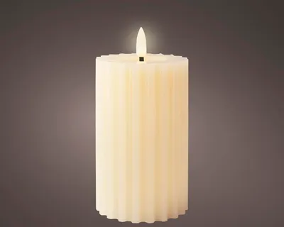 Obrázek produktu pro Lumineo LED vosková svíčka krémová 15 x 7,5 cm, drážkovaná, na baterie
