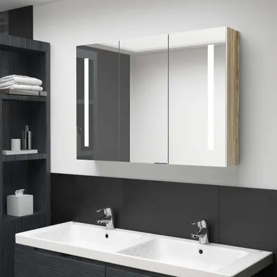 Produktbild von Maison Exclusive - LED-Bad-Spiegelschrank 89x14x62 cm Weiß und Eichen-Optik