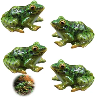 Produktbild von Set mit 4 Froschfiguren aus Kunstharz, Dekoration, langlebige Froschfiguren aus Kunstharz, Skulptur, Gartendekoration, Schreibtischdekoration, Heimdekoration
