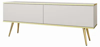 Produktbild von TV-Lowboard MELI 135 cm Weiß Gold Fernsehschrank mit 2 Klappen, Wohnzimmer, TV-schrank, Medienmöbel