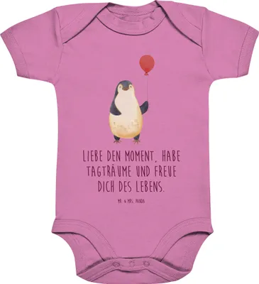 Produktbild von Mr. & Mrs. Panda Babybody Pinguin Luftballon 1. - 3. Monat - Bubble Gum Pink - Geschenk, babykleidung body, overall baby, Neustart, Liebe, Einteiler, Strampler, Pinguine
