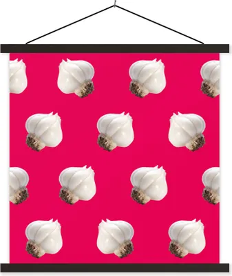 Produktbild von MuchoWow® Textilposter Knoblauch - Gemüse - Muster - Rot 60x60 cm mit schwarzem Rahmen - Posteraufhänger