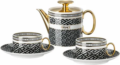 Zdjęcie produktu dla Rosenthal Versace Zestaw do herbaty dla 2 osób La Greca Signature Black, porcelana, 19335-403765-28717