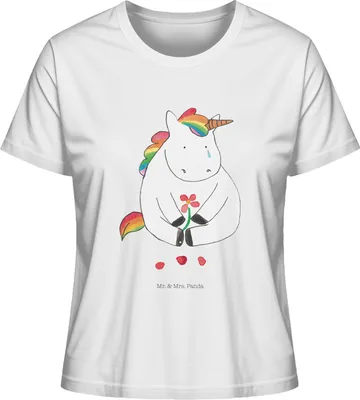 Produktbild von Mr. & Mrs. Panda Basic Shirt Damen Einhorn Traurig Größe M - Weiß - Geschenk, Liebe, Blume, Einhörner, Freunde, Oberteil, Unicorn, Mit Spruch, T-Shirt, Trauer