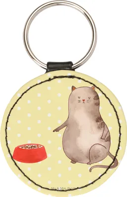 Produktbild von Mr. & Mrs. Panda Schlüsselanhänger Katze Fressen - Gelb Pastell - Geschenk, klein, Taschenanhänger, schlüsselring anhänger, mini