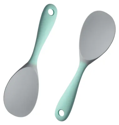 2 Silikon-Reislöffel, antihaftbeschichtet, grau, groß, mit Loch