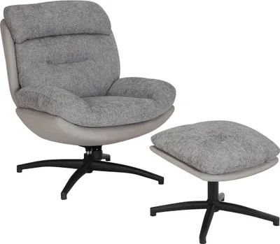 Produktbild von Better Home gepolsterter Drehsessel Relaxsessel mit Hocker, hellgrau
