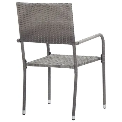A single gray wicker chair with armrests, shown from the back.