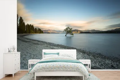 Produktbild von MuchoWow® Fototapete für Wohnzimmer oder Schlafzimmer Wandtapete Vinyl Motivtapete See - Baum - Stein - 390x260 cm - Papiertapete
