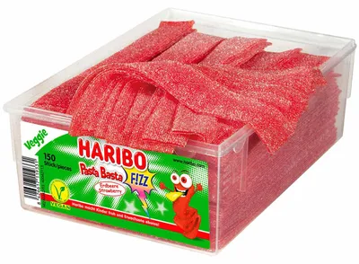 Produktbild von Haribo Pasta Basta, Gummibärchen, 1,12 kg, Erdbeere, Rot, 1500 kJ, 353 kcal