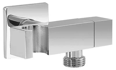 Produktbild von Brausebogen Chrom DN15 mit integrierter Absperrung, Halterung und quadratischer Rosette