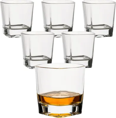 Produktbild von gouveo 6er Set Whisky-Gläser 250 ml Crystal - Whisky-Set Gläser im leicht eckigen Design - Trinkgläser für Whisky, Scotch, Cognac, Branntwein - Geschenkset für Männer und Whisky-Liebhaber