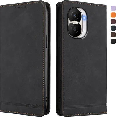 Image de Etui pour Honor X40i, étui rétro en cuirPolyuréthaneavec support et fentes pour cartes de crédit Noir