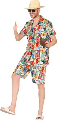 Immagine prodotto di Spiaggia estiva Hawaii Island Tropical Flower Pattern Party Outfit Abbigliamento rilassato Fiori variopinti Natura esotica Design allegro Flair vacanza, Taglia: 48 - 50 (M) Colore: Multicolore
