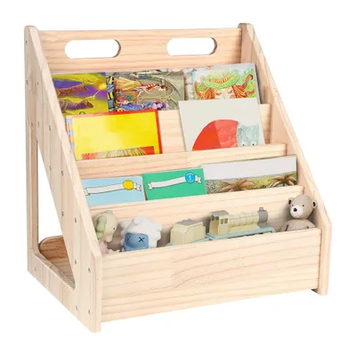 Image de Étagère à livres pour enfants avec espace de rangement, étagère pour enfants, meuble pour chambre d'enfant, étagère à jouets pour crèche, dimensions : 41,9 x 41,9 x 30,4 cm