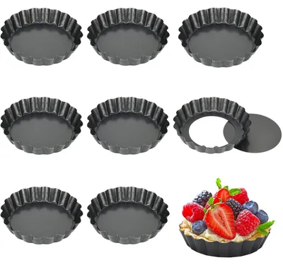 8 Mini-Taertformen, antihaftbeschichtet, herausnehmbarer Boden, 7,5-10 cm