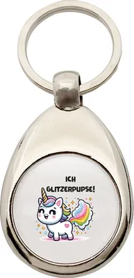 Produktbild von Huuraa Schlüsselanhänger Ich Glitzerpupse Einhorn Metall Schlüsselring Einkaufswagenchip Geschenkidee