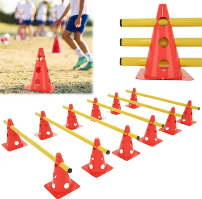 Obrázek produktu pro JOIEYOU 6dílná zásuvná sada překážek Sada překážek Agility s 12 kužely + 6 tyčí Nastavitelná výška 32x100cm Překážky pro děti Psi Fotbal Koordinační trénink
