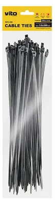 Productafbeelding van VITO Kabelbinder 3.6x300mm - Zwart - Met UV-bescherming - 100 stuks - duurzame Kunststof Kabelklem - Voor buitengebruik