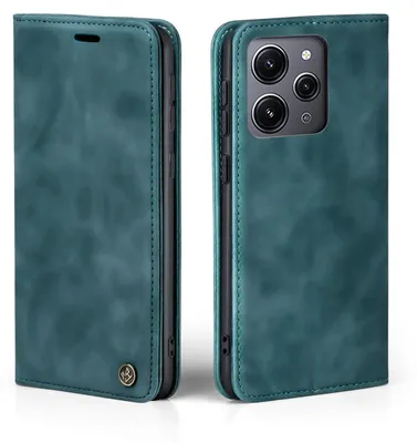A teal flip-style phone case for a Xiaomi Redmi 12, shown from the front and back.