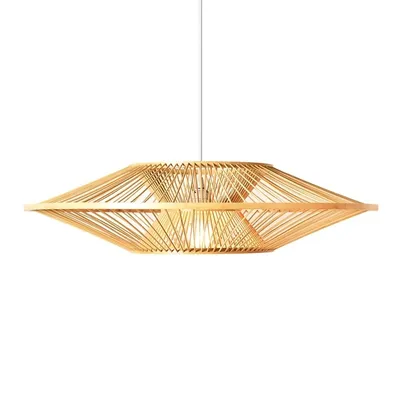 Produktbild von Fine Asianliving Bambus Hängelampe Pendelleuchte Handgefertigt - Scarlet D60xH18cm Pendelleuchte Beleuchtung Bambus Lampenschirm Geflochten Lampe Belechtung Rotan