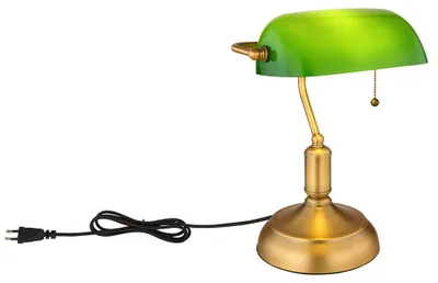 Produktbild von LED Tischleuchte, Bankerlampe, Zugkette, altmessing, grün, H 36 cm