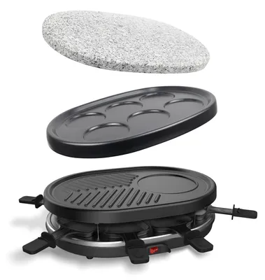 Produktbild von Raclette-Gerät 4-in-1, für 8 Personen, 900 W, mit Grillstein, 8 Pfännchen, für Partys