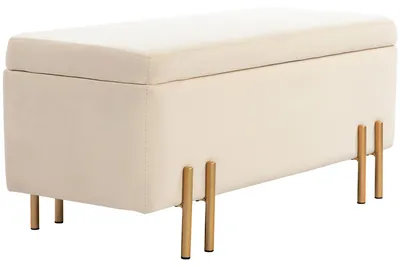 Productafbeelding van HOMCOM Zitbank met opbergruimte, gestoffeerde bank met fluweleffect, metalen poten, 100x40x42 cm