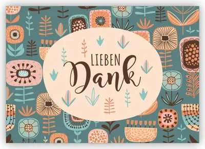 Produktbild von Wunderschöne folklore Dankeskarte mit Retro Blumen: lieben Dank