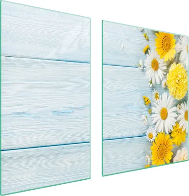Immagine prodotto di Piastre copri fornelli 2 pezzi 100x52 Copri piano cottura in Vetroceramica tagliere in vetro Gerbera legno