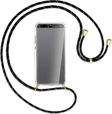 Produktbild von Handykette Backcover-Schutzhülle mit Band (Metall goldfarben) für Huawei P10 Plus - schwarz/gold