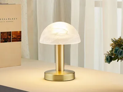 Produktbild von Tischlampe - Weiß - Messingfarben - Glas - Metall - H 21 cm - Touchfunktion