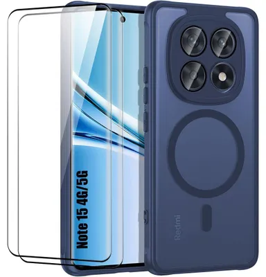 Image de Coque + 2 Verres Trempés pour Xiaomi Redmi Note 15 5G/4G, avec Anneau Magnétique - Bleu Marine